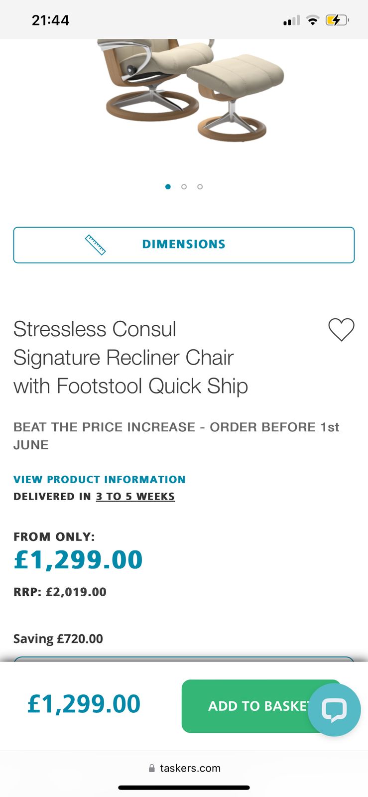 Consul Medium Chair And Stool In Cream And Oak Base By Stressless photo Furniture