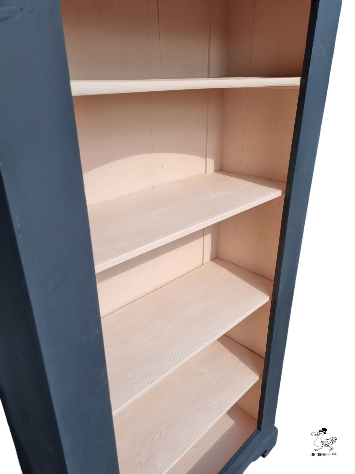 Rustic Antique Pine Bookcase In Farrow & Ball Off Black & Pink Worn Paint photo 995.0