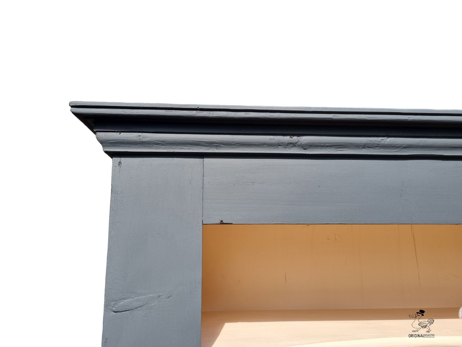 Rustic Antique Pine Bookcase In Farrow & Ball Off Black & Pink Worn Paint photo vintage