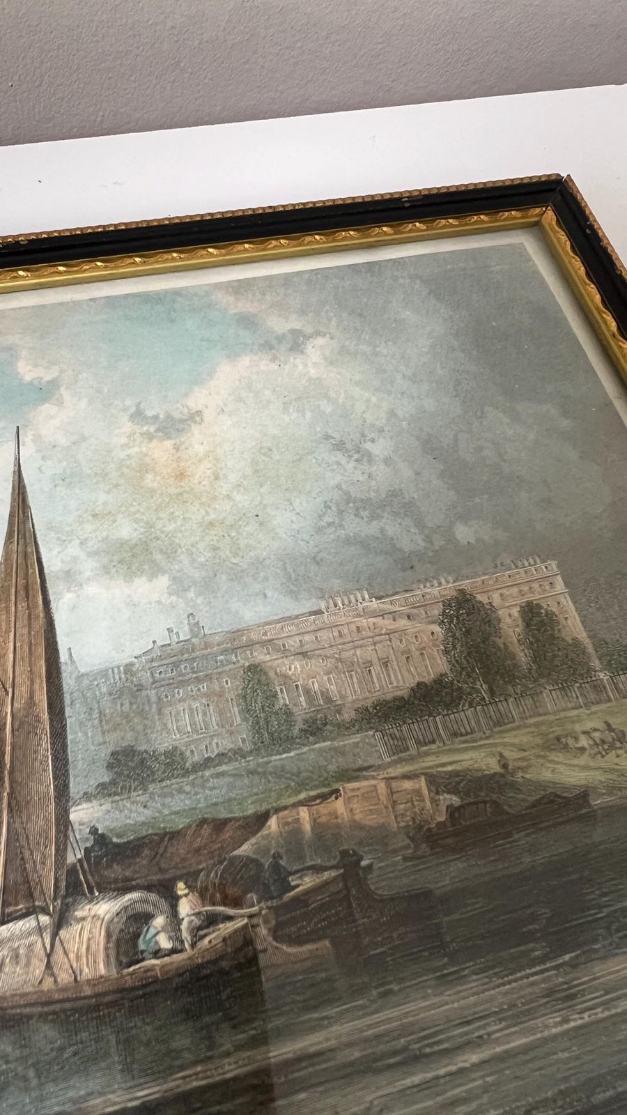 1855 Hand Coloured Engraving Of Hampton Court Palace From The Thames By Wrightson photo 89.0