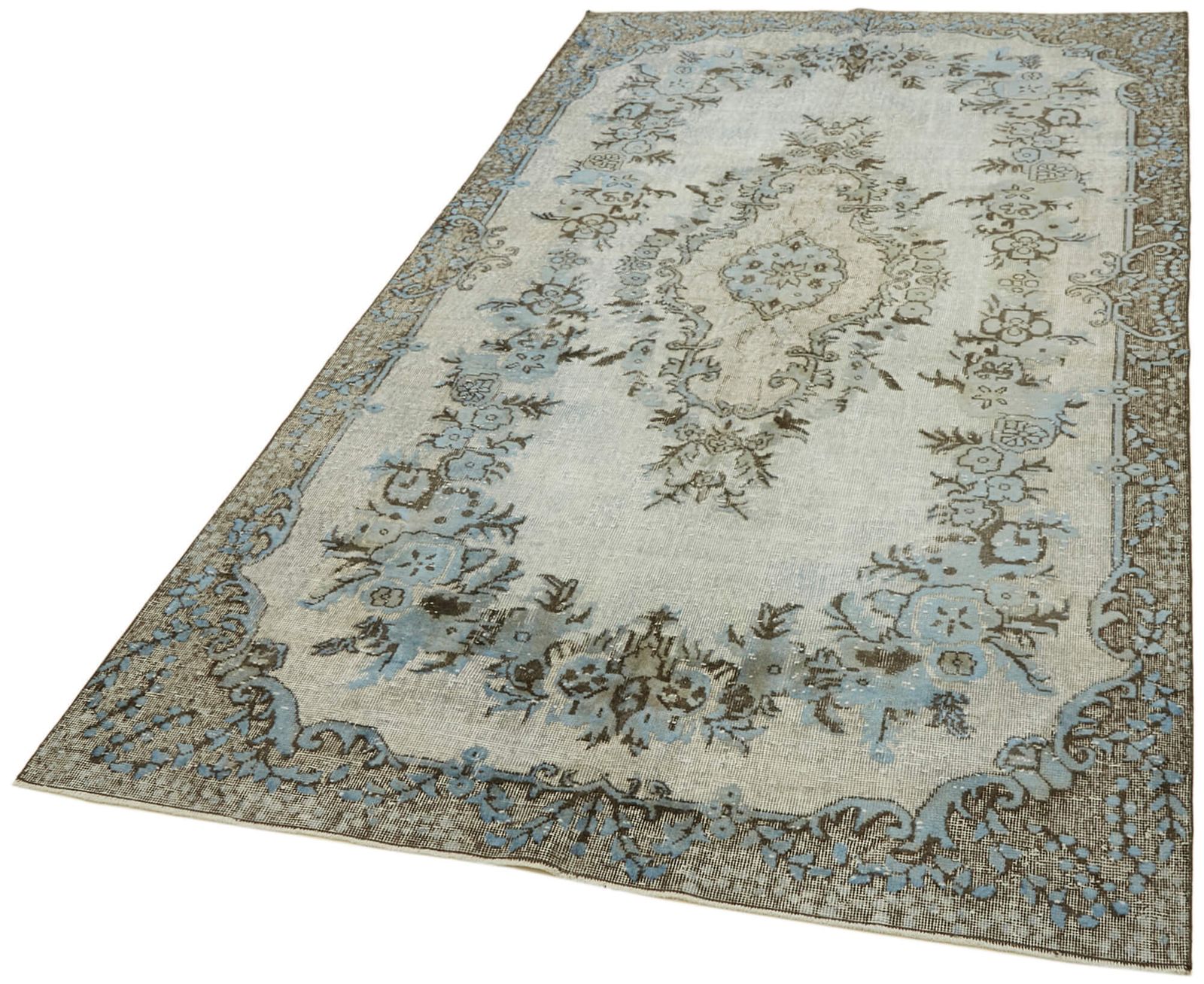 Tapis vintage fait main, bleu overdyed, 177 cm x 320 cm photo for sale