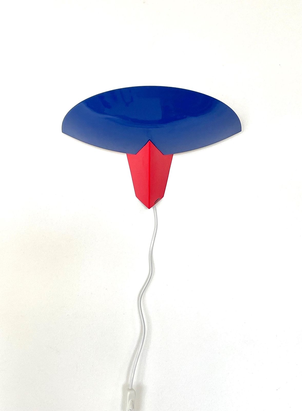 Rare Horn Design Vintage Minimalist Red And Blue Postmodern Danish Up Light Wall Lamp With Geometrical Shape   Model “Flexa” photo Lighting