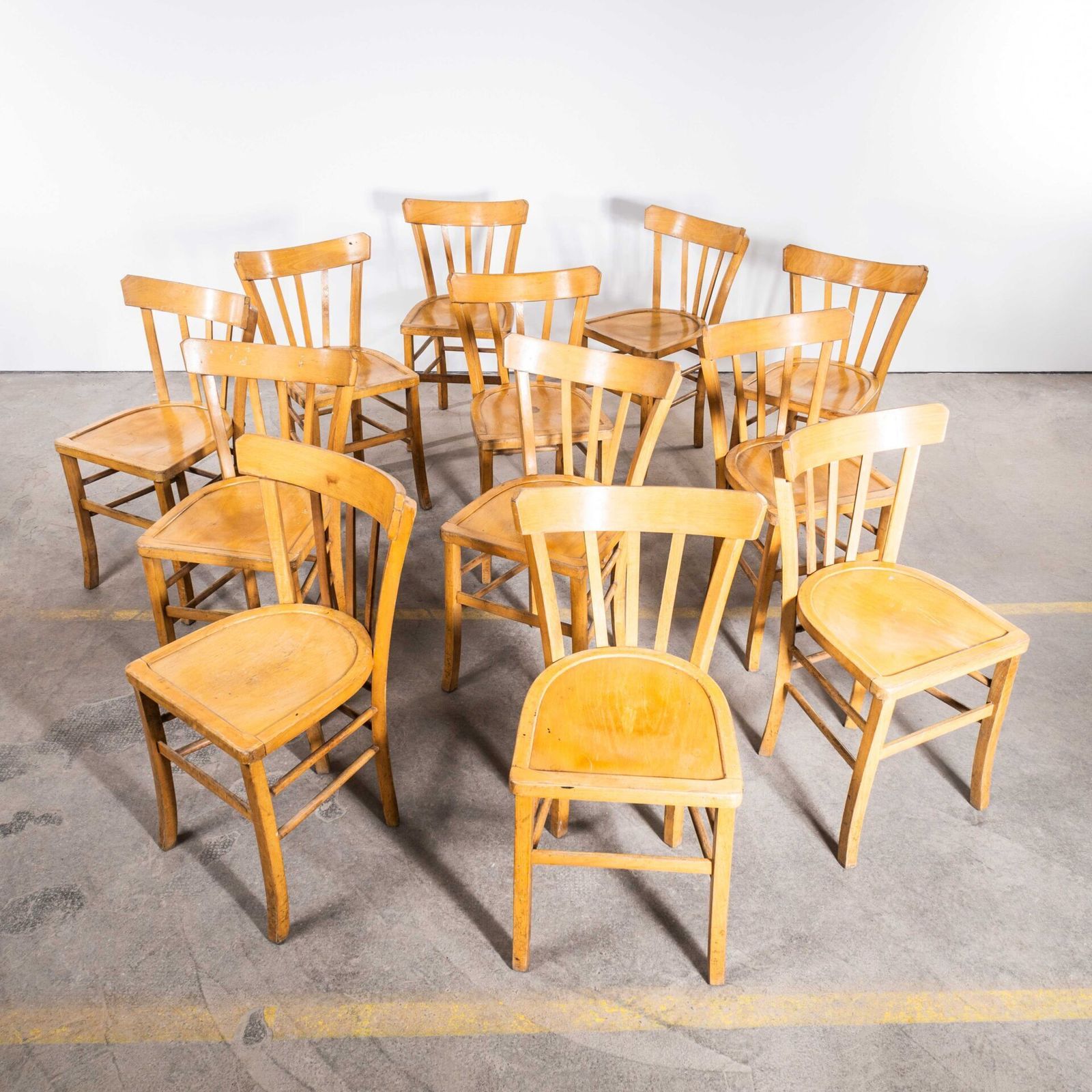 1950’s Luterma Blonde Farmhouse Dining Chairs With Grill Backs – Set Of Twelve photo furniture