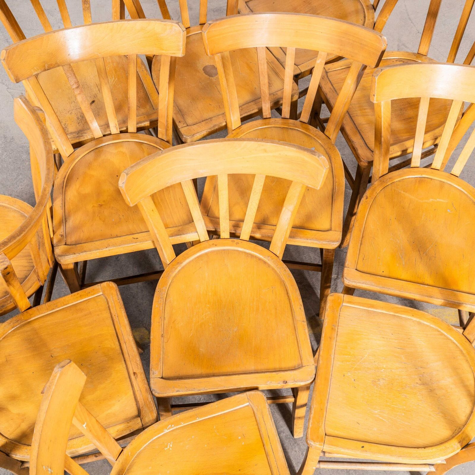 1950’s Luterma Blonde Farmhouse Dining Chairs With Grill Backs – Set Of Twelve photo 1556.0