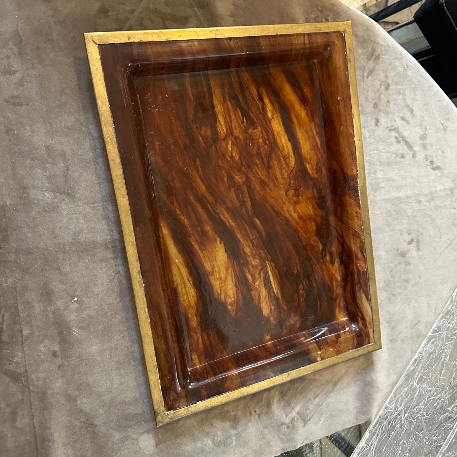 1980s Modernist Fake Tortoiseshell Lucite Italian Tray By Ulderico Cavinato photo for sale