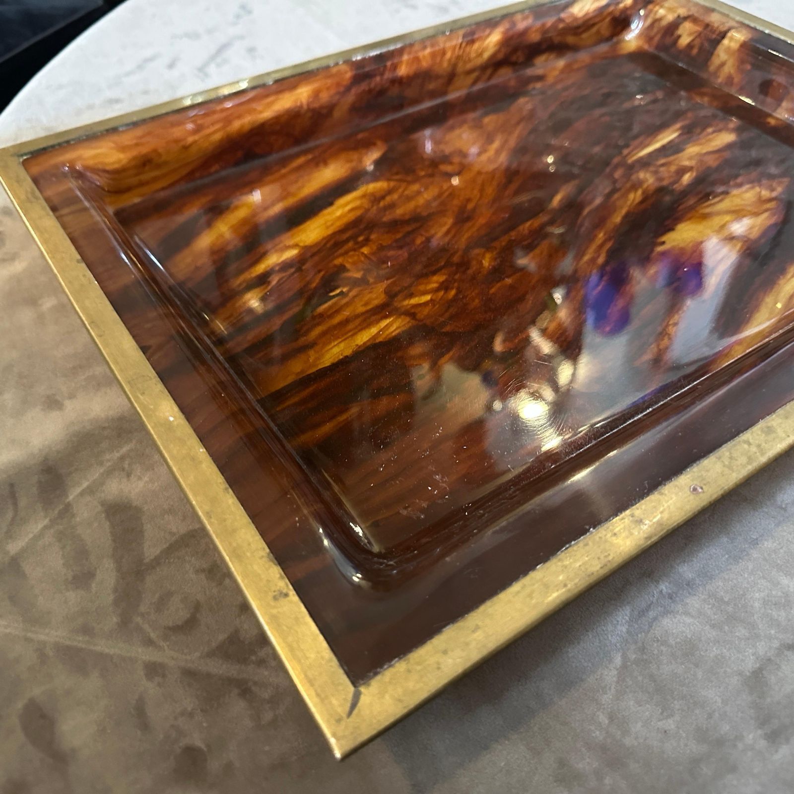 1980s Modernist Fake Tortoiseshell Lucite Italian Tray By Ulderico Cavinato photo Home Decor