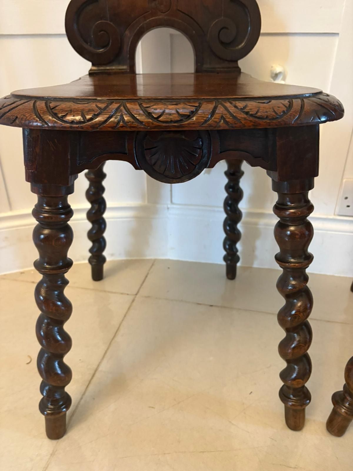 photo buy Pair Of Antique 19th Century Quality Carved Oak Hall Chairs