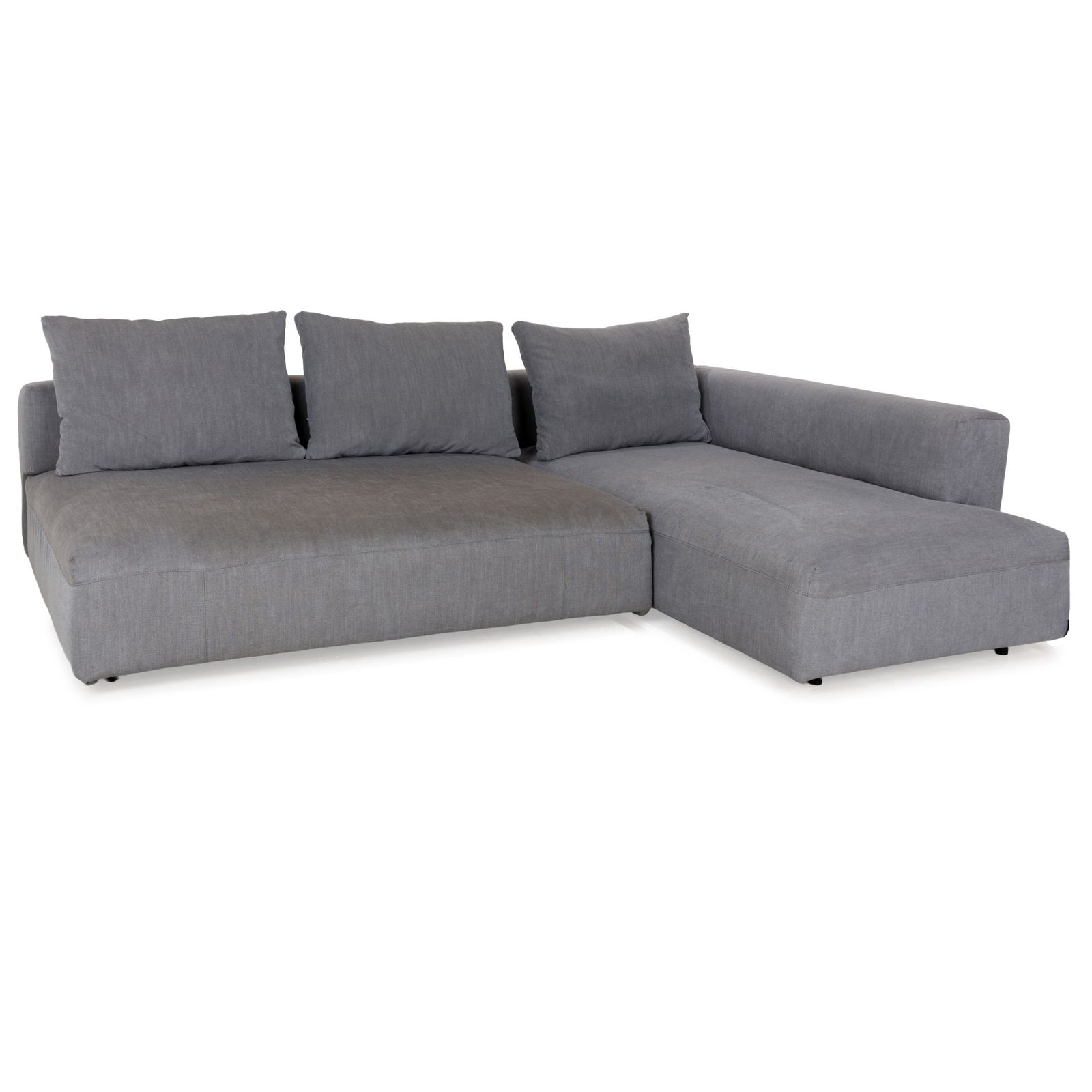 Canapé d'angle Glow In en tissu gris, méridienne à droite
