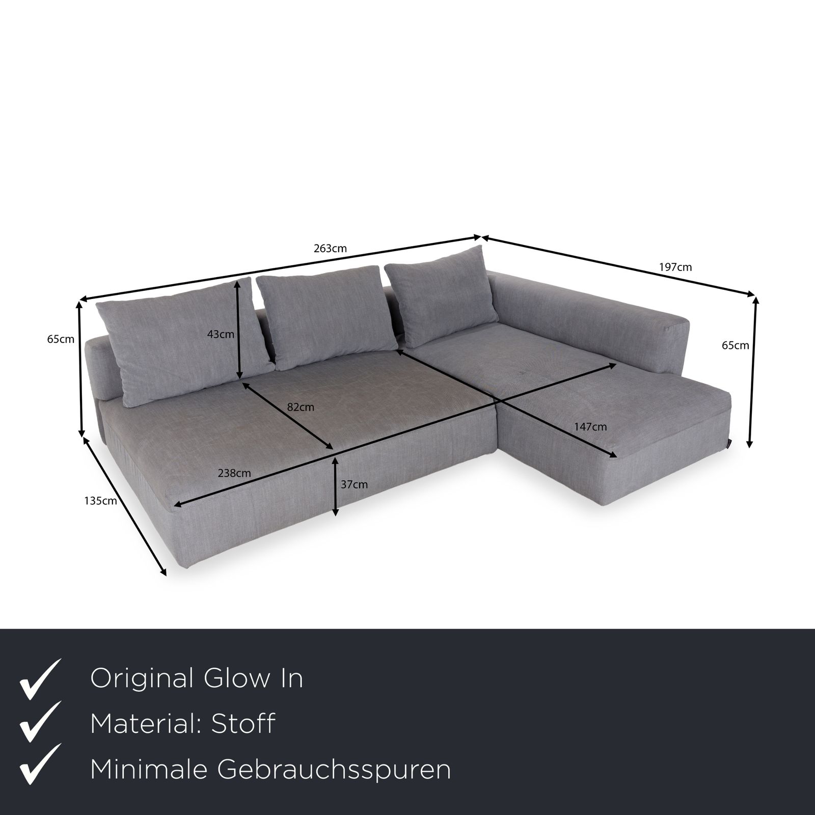 Canapé d'angle Glow In en tissu gris, méridienne à droite photo furniture
