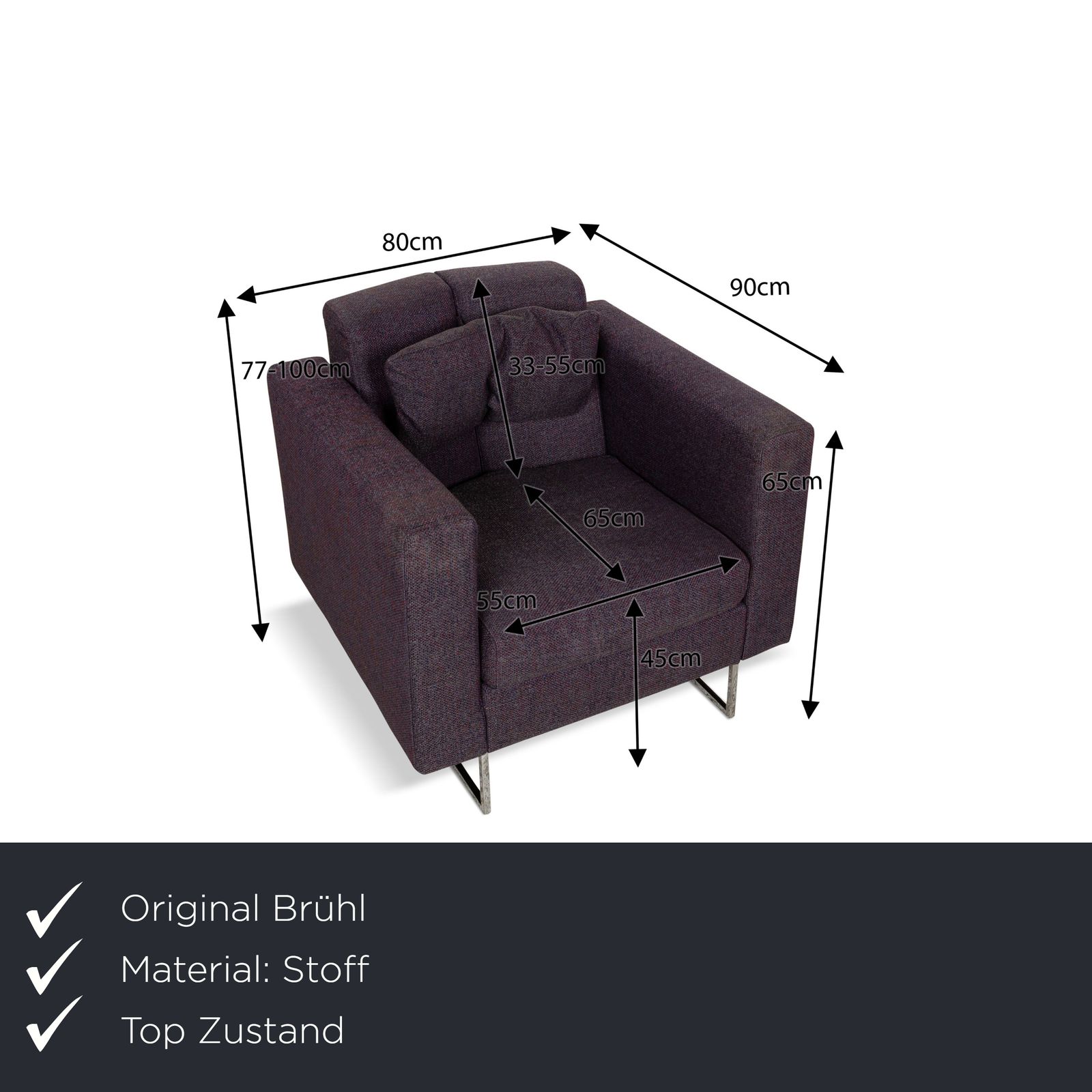 Fauteuil Brühl Embrace en tissu, violet et gris, fonction manuelle photo furniture