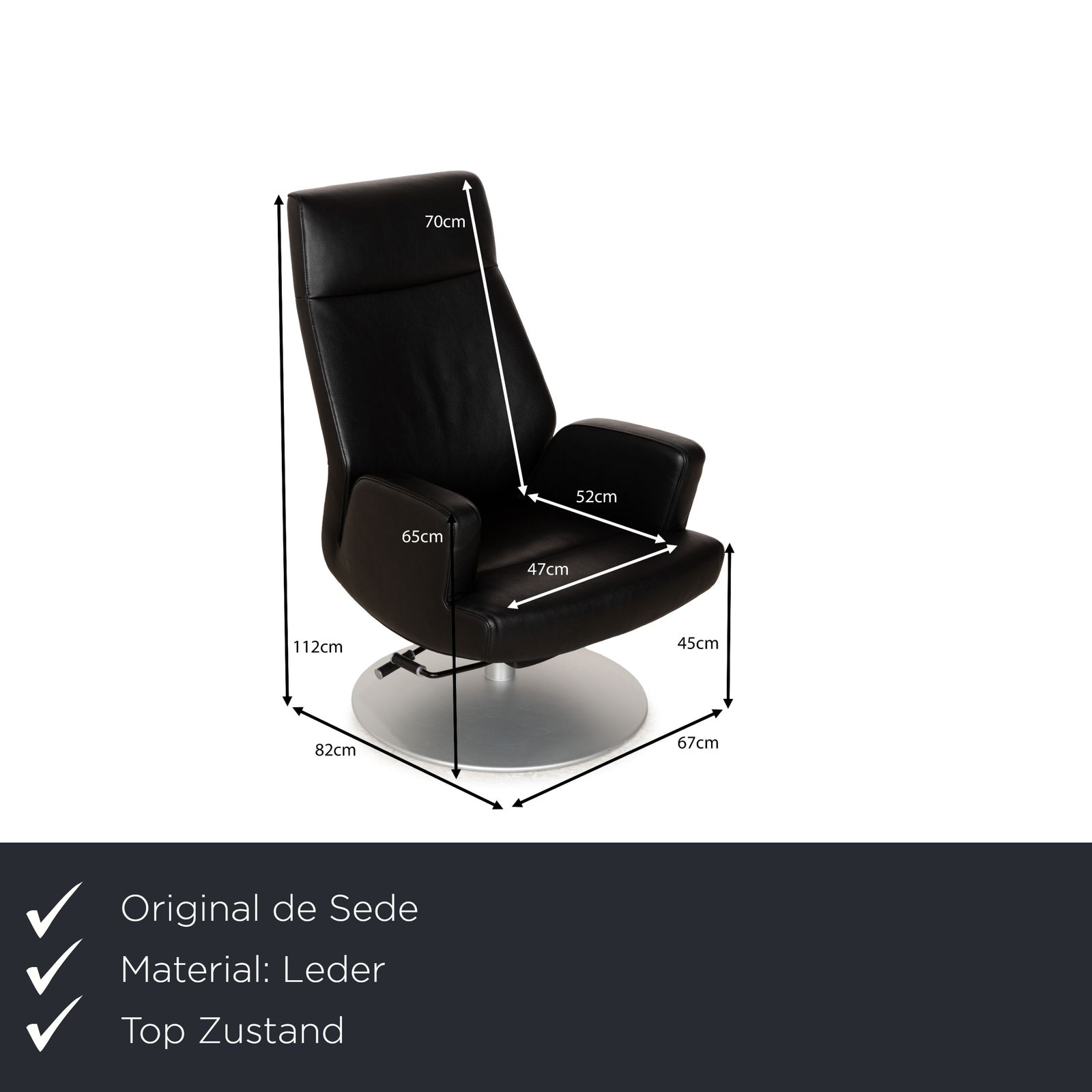 Fauteuil De Sede DS-256 en cuir noir, fonction manuelle photo furniture