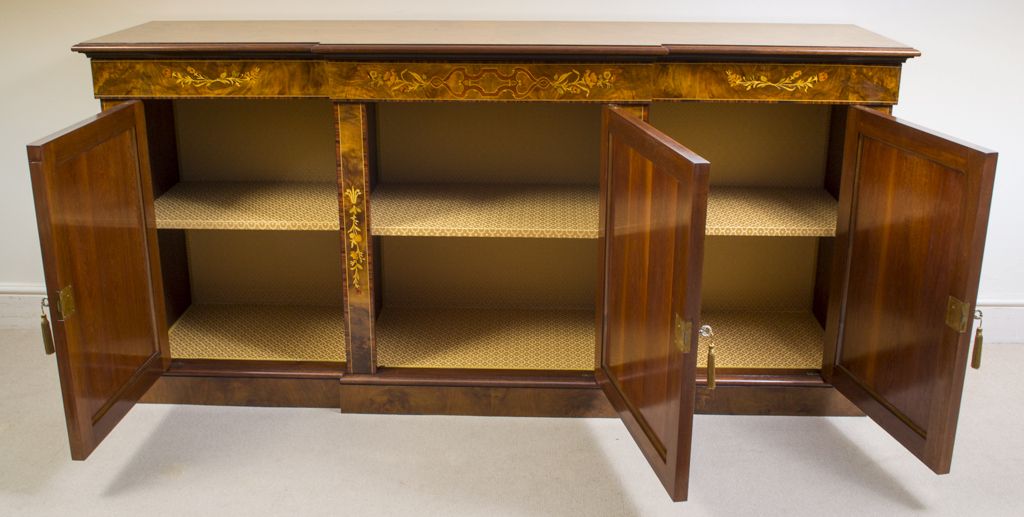 Antique Burr Walnut Marquetry Sideboard  Early 20th Century photo vinterior