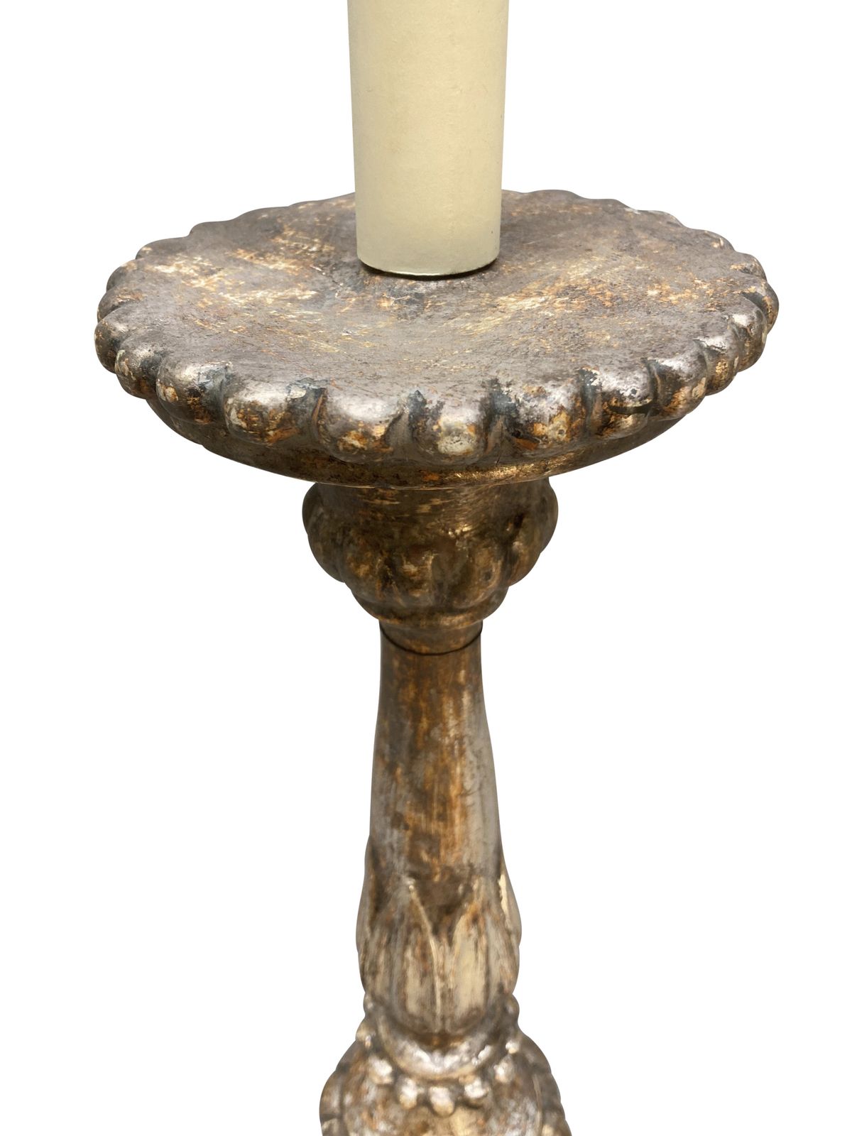 A Pair Of Tall Italian XVIII Century Silver Leaf Candlestick Lamps photo Home Decor