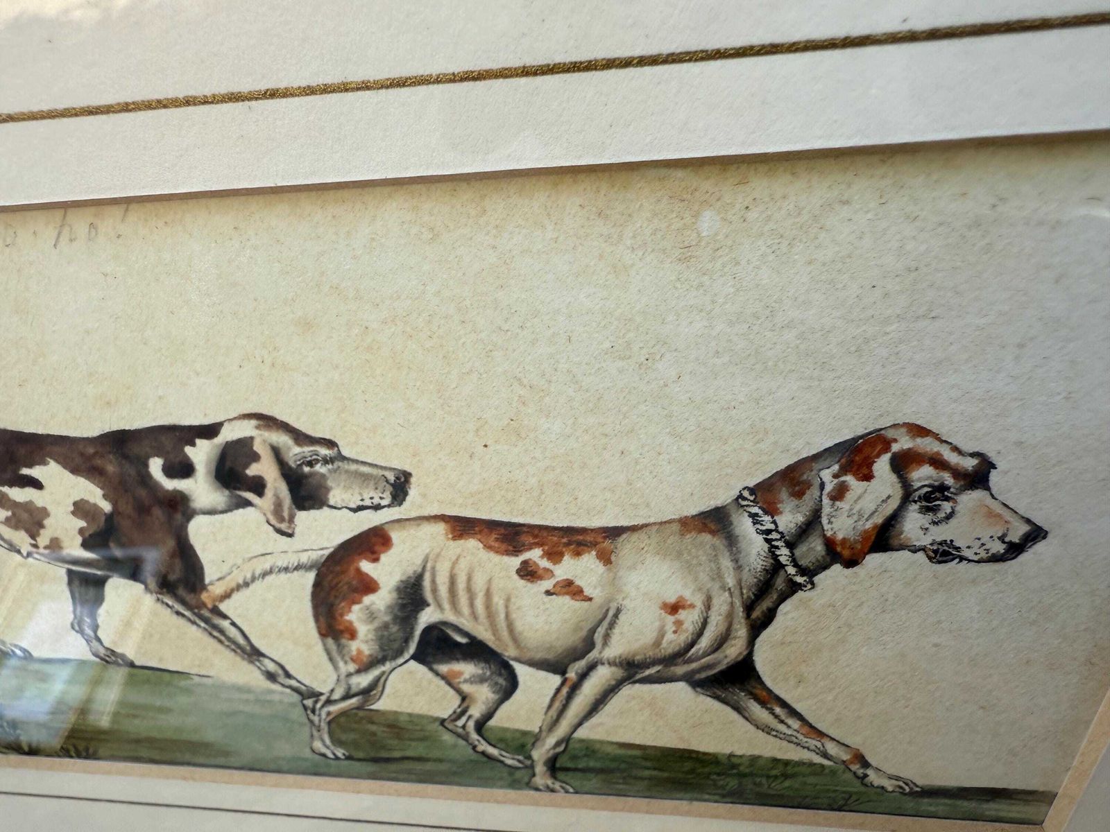 Vintage Framed British Sporting Dog Print, To Ho! Pair Of English Foxhounds Illustration By Barbara Farren C 1890, Traditional Country Decor photo furniture