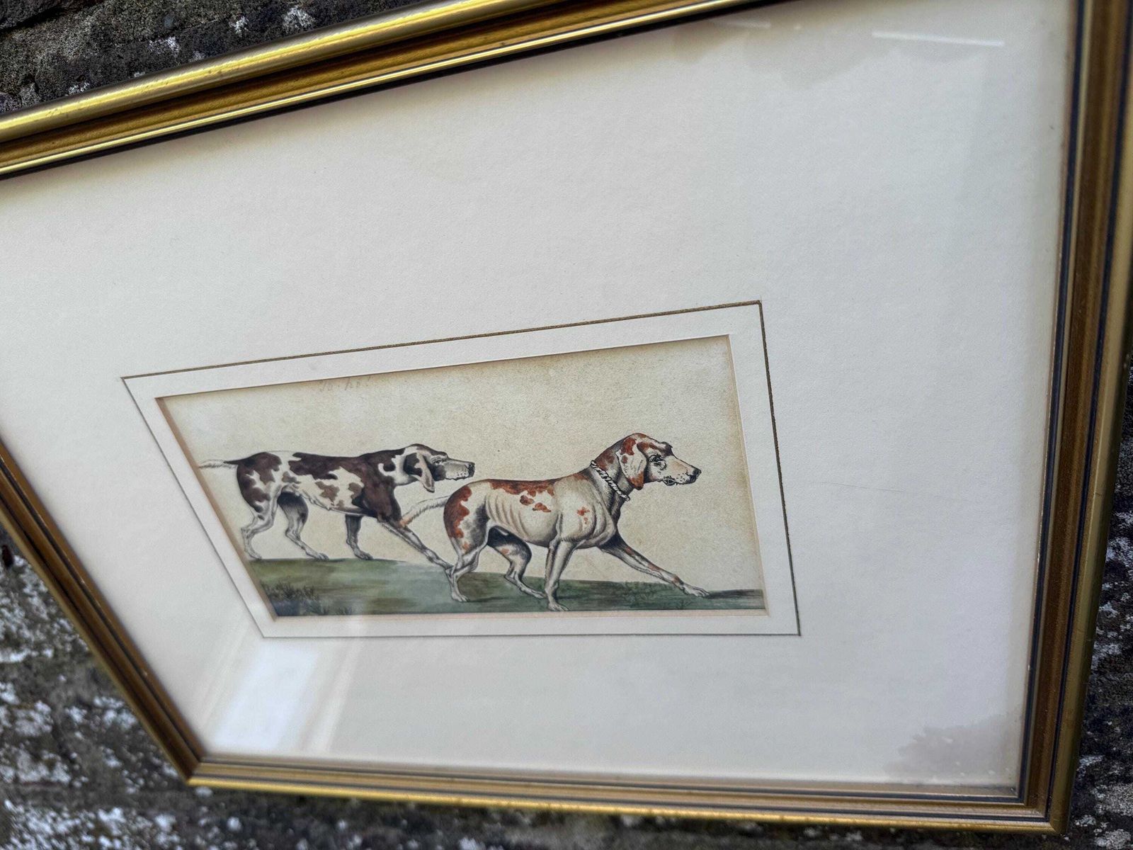 Vintage Framed British Sporting Dog Print, To Ho! Pair Of English Foxhounds Illustration By Barbara Farren C 1890, Traditional Country Decor photo vinterior