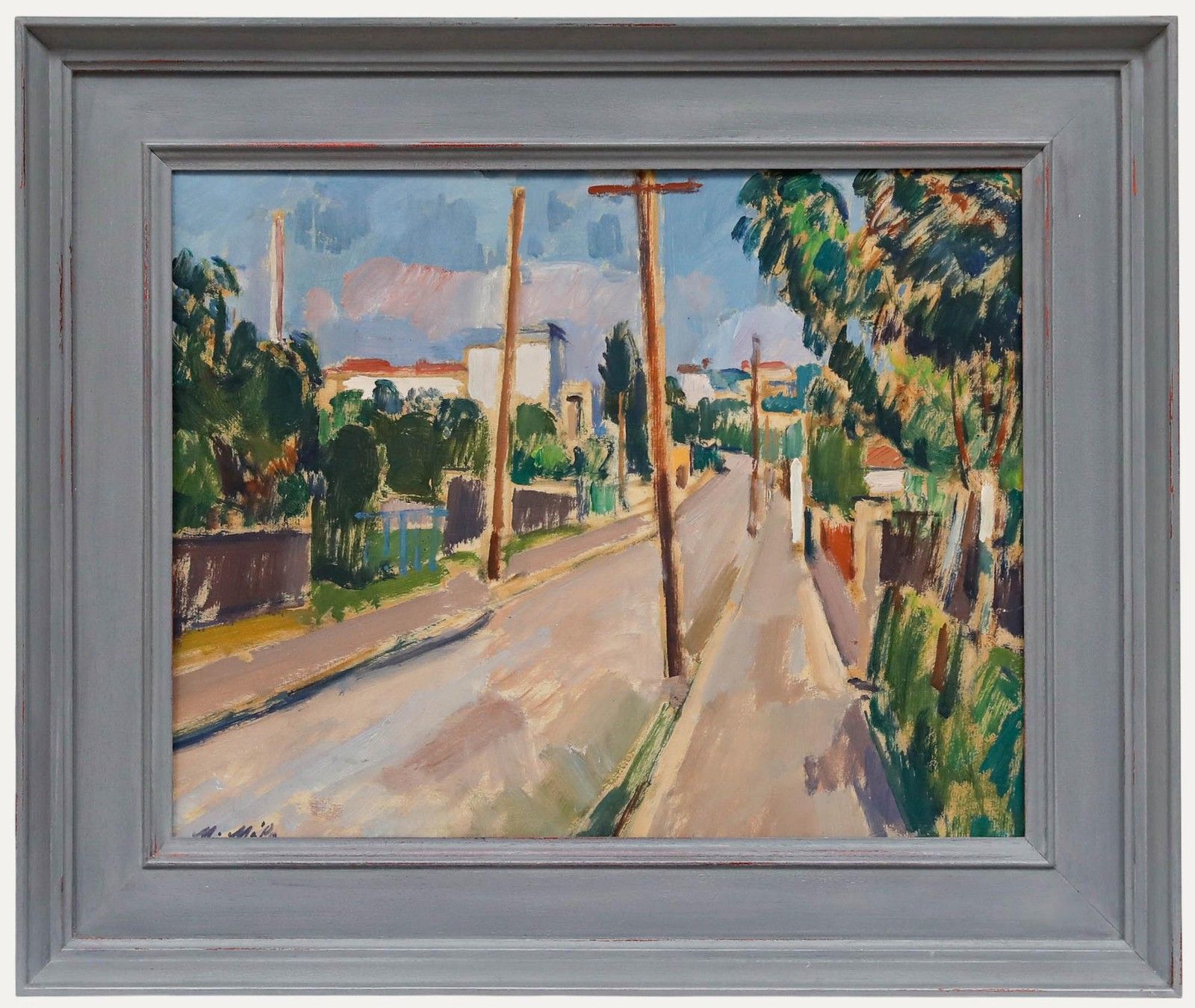 Manner Of Cezanne  Mid 20th Century Impressionist Oil, Suburban Street