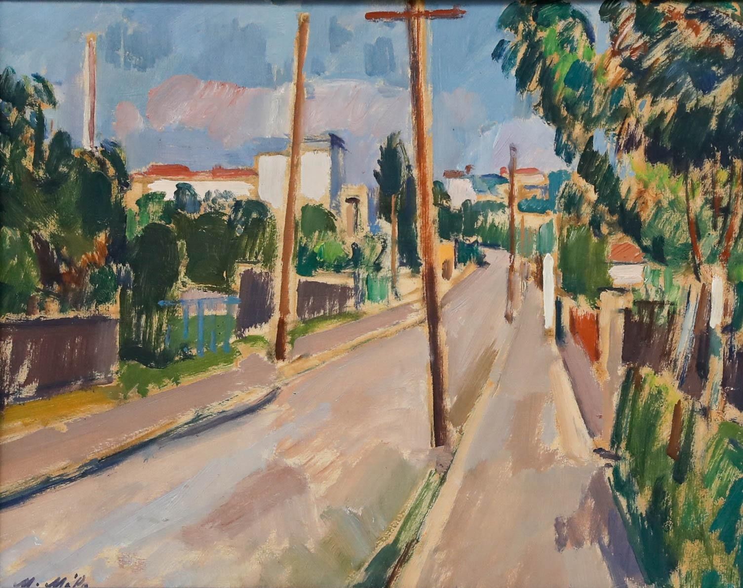 Manner Of Cezanne  Mid 20th Century Impressionist Oil, Suburban Street photo furniture