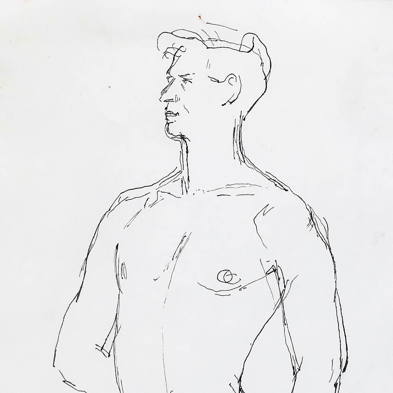 Framed 20th Century Pen And Ink Drawing Standing Male Study photo Art