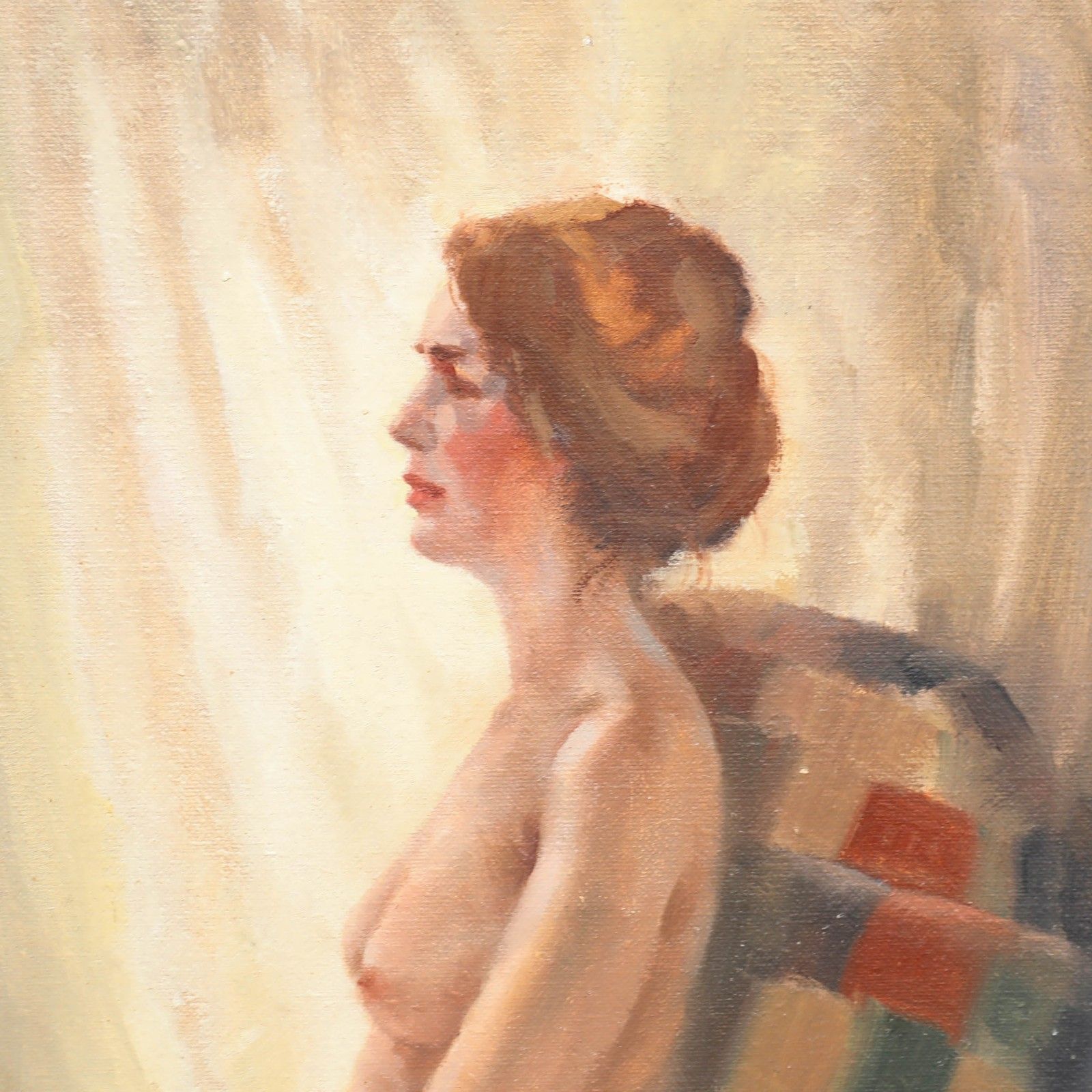 Ernest Bendell Bayly 20th Century Oil, Nude On The Chequered Pillow photo for sale