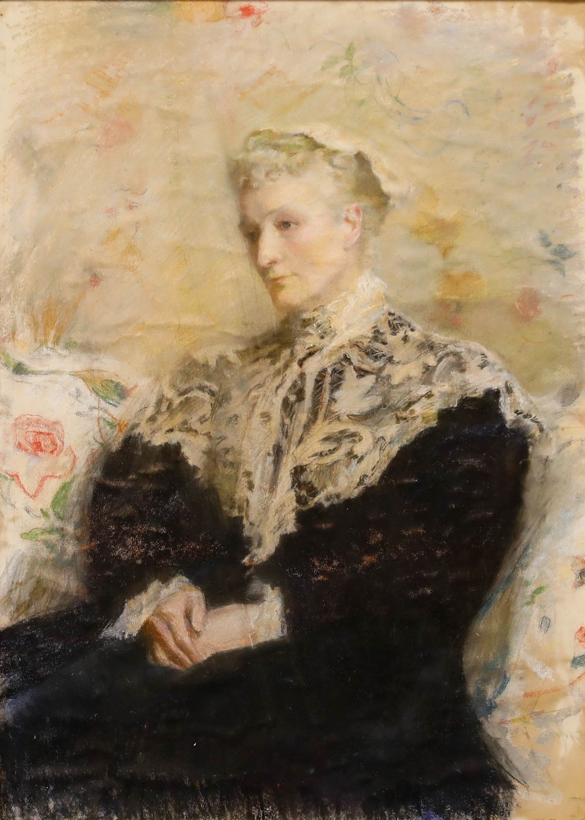 Late 19th Century Watercolour Lady In A Lace Shawl photo furniture