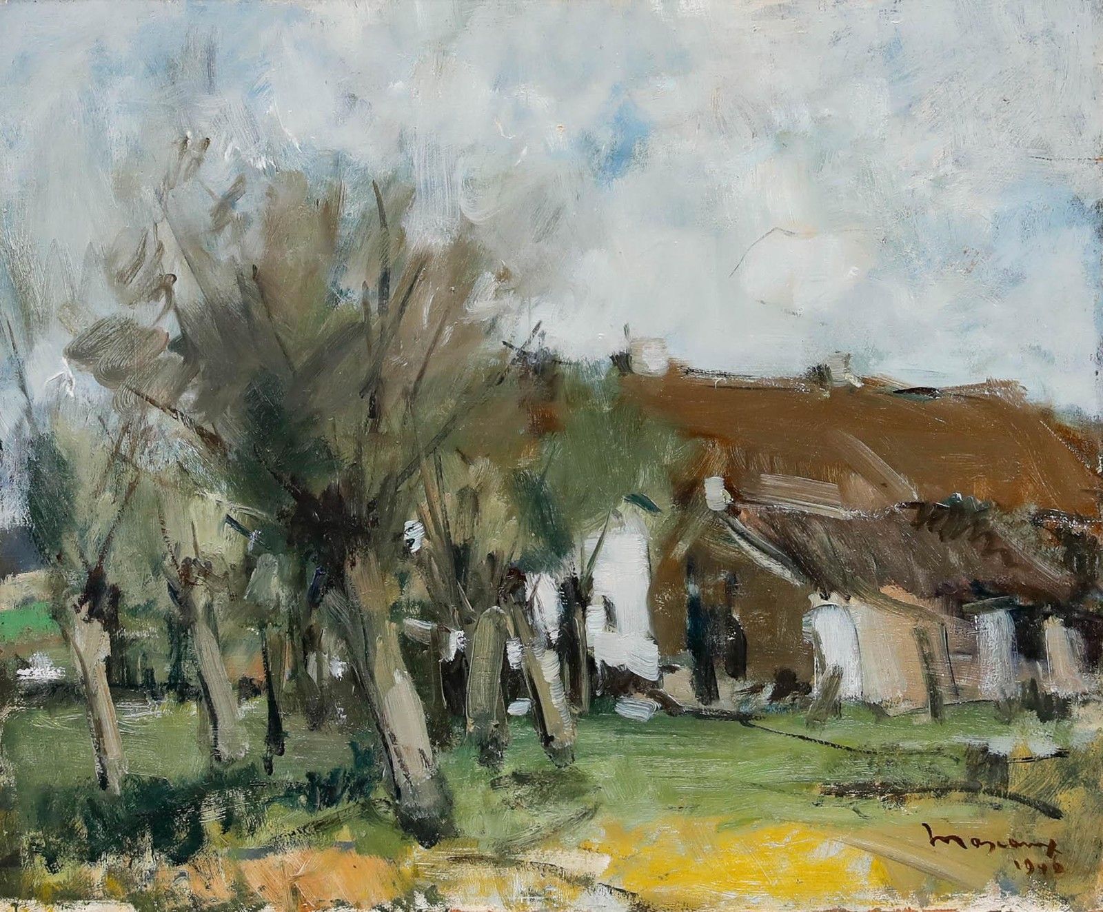 Albert Mascaux (1900 1963) Framed 1946 Oil, Paysage De Ferme photo furniture