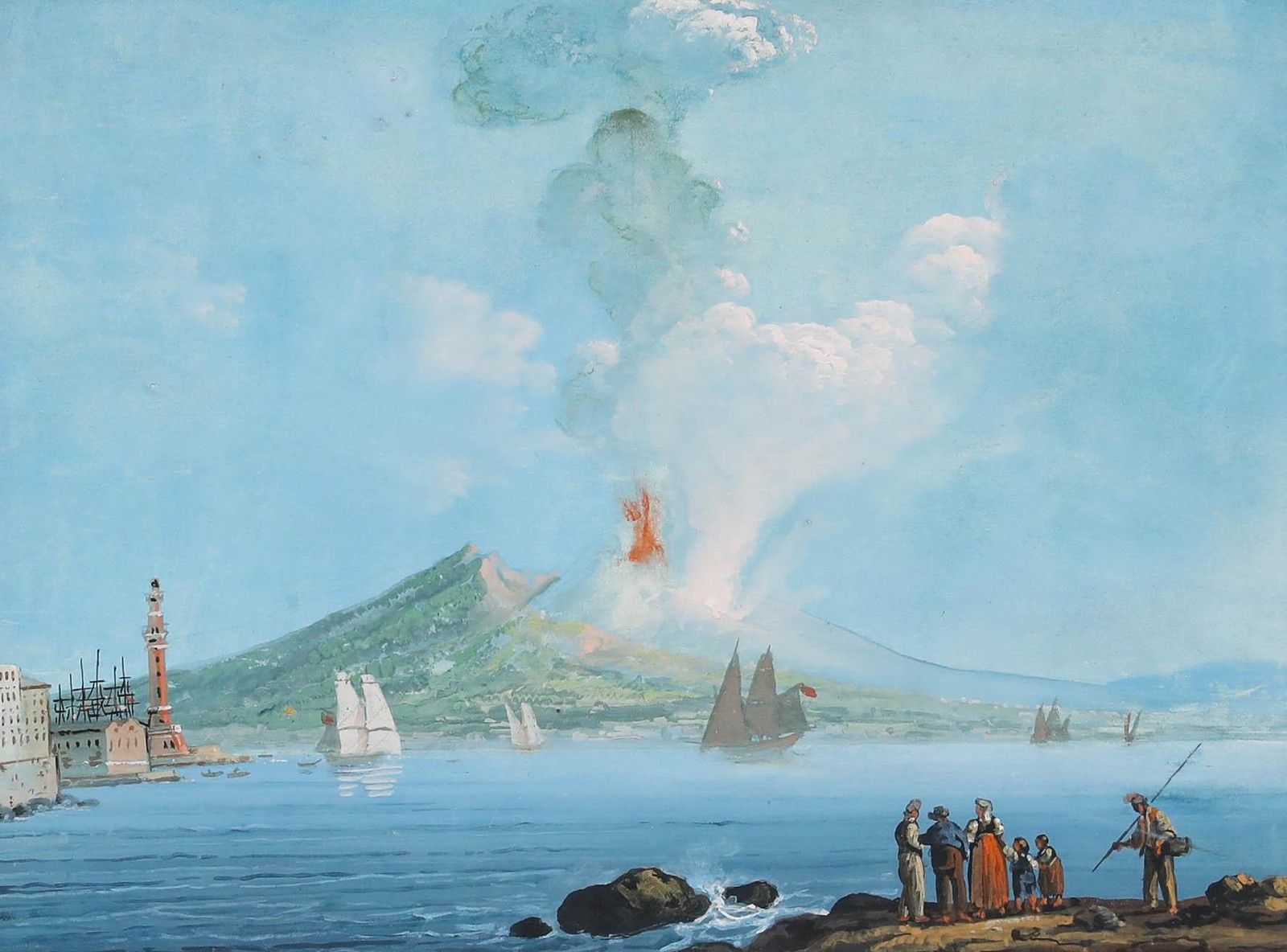 Neapolitan School 19th Century Gouache The Eruption Of Mount Vesuvius photo furniture