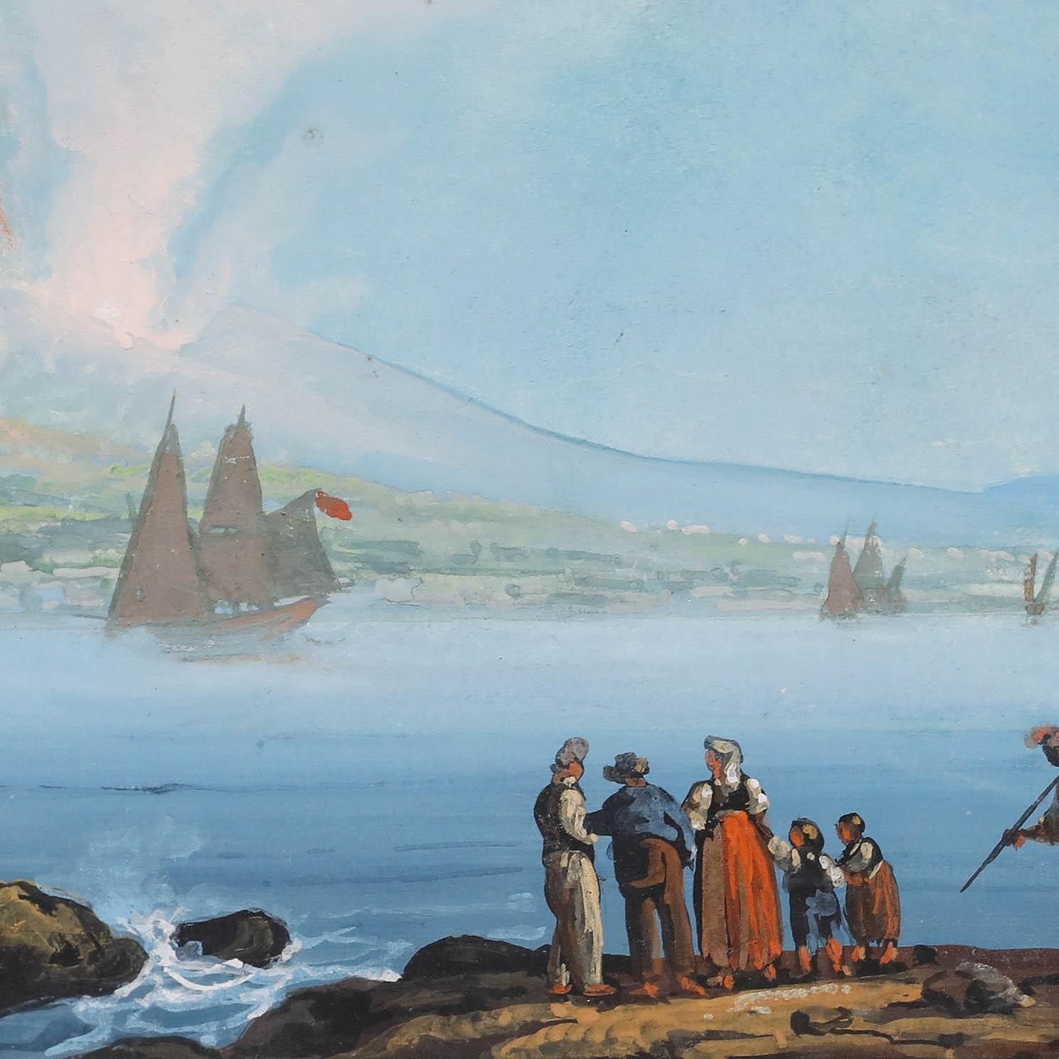 Neapolitan School 19th Century Gouache The Eruption Of Mount Vesuvius photo Art