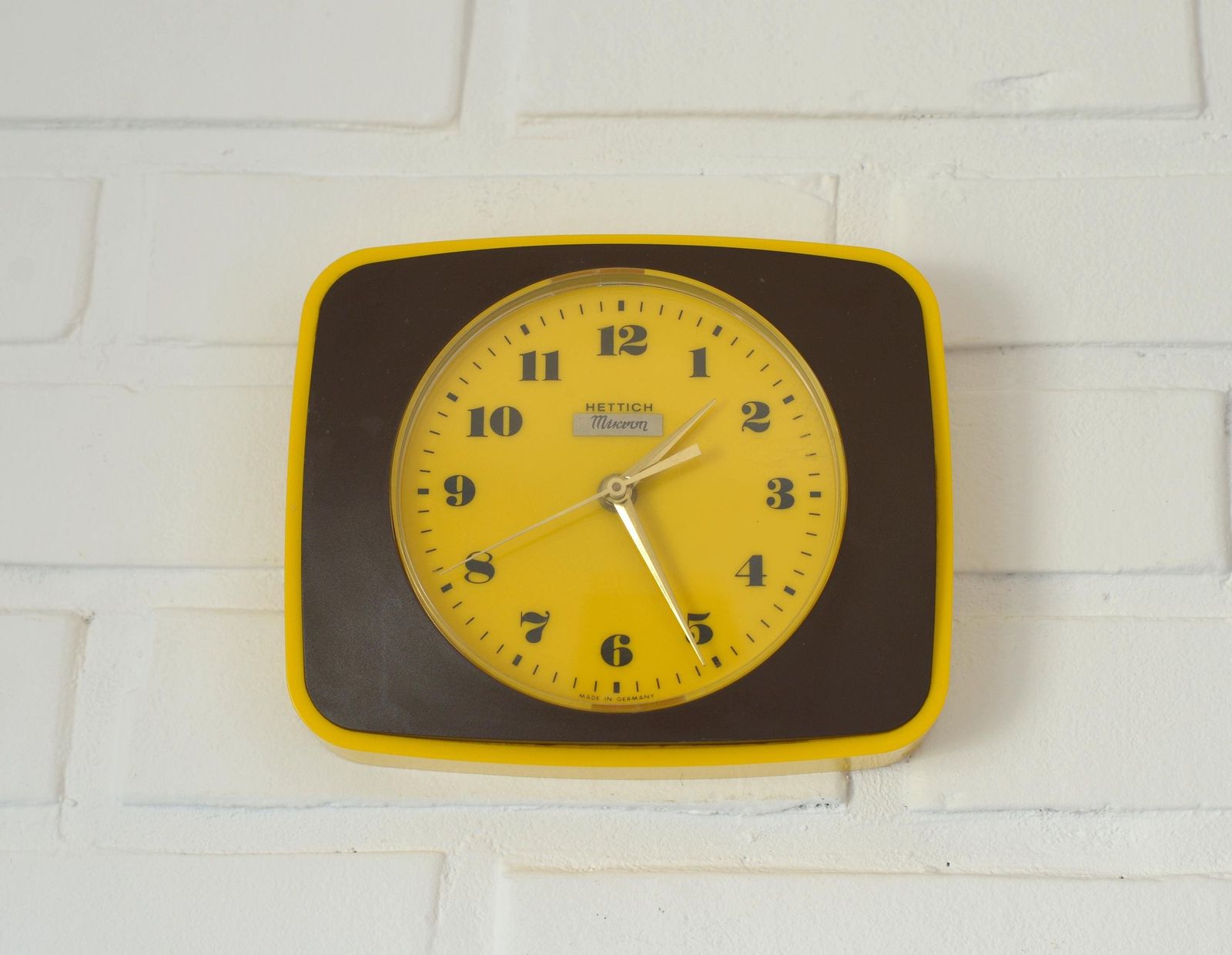 Vintage Wall Clock / Space Age / Retro Home Decor / Yellow And Brown Plastic / Hettich Germany 1970's / Mid Century Modern / Working Clock photo furniture