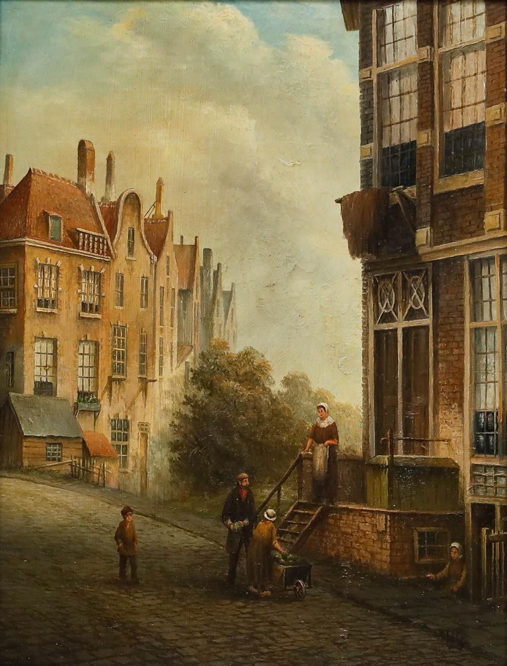 Manner Of Cornelis Christiaan Dommersen  20th Century Oil, The Vegetable Cart photo furniture