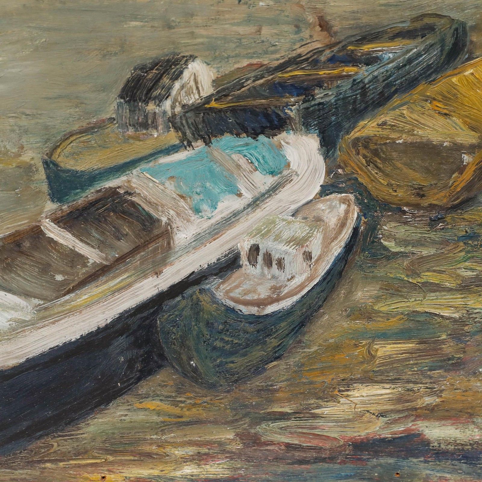 Modern British  Mid 20th Century Oil Barges On The Thames At Battersea photo Art