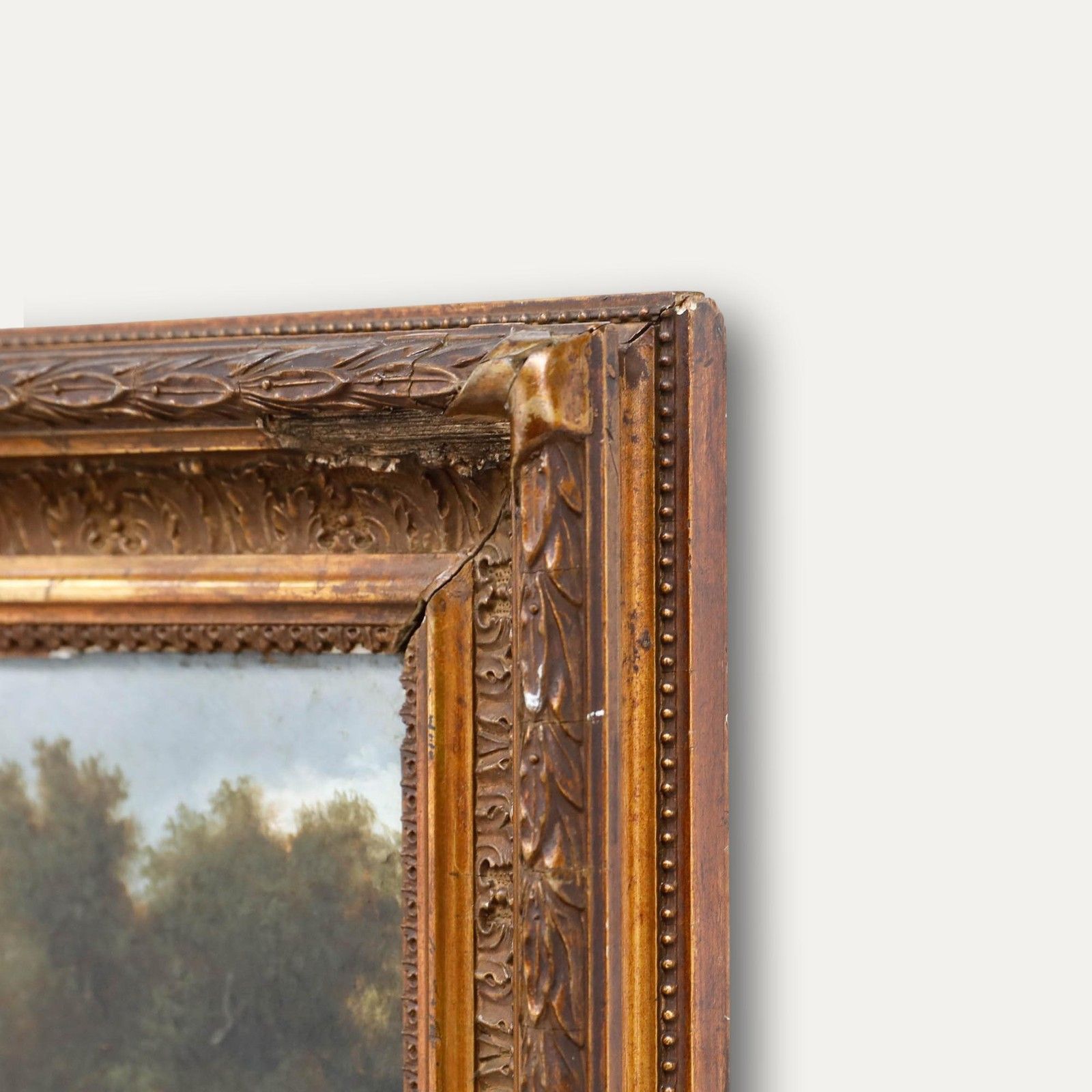 Framed 19th Century Oil Village Street Scene photo vinterior