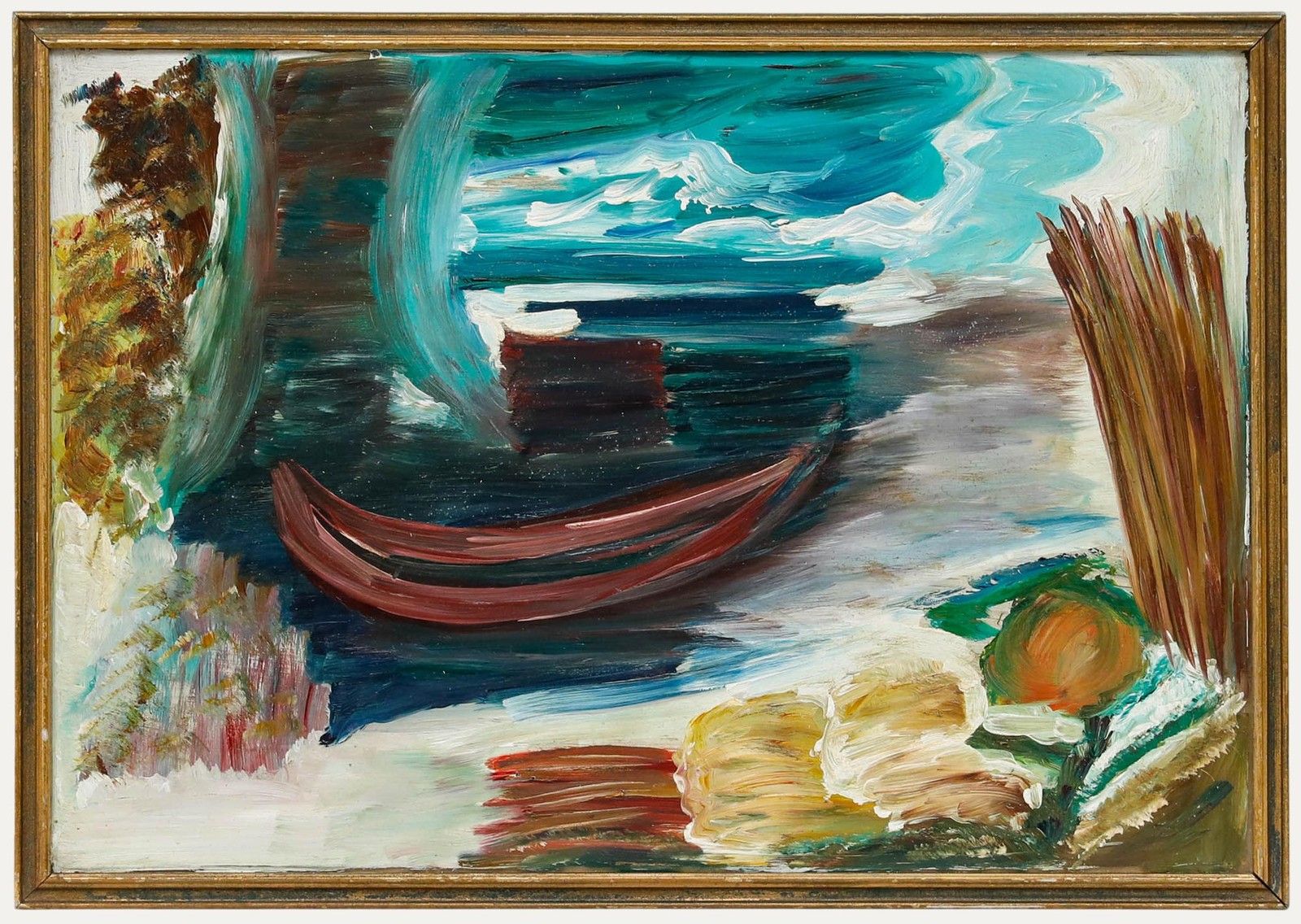 Manner Of Ivon Hitchens (1893 1979) Framed Mid 20th Century Oil, The Red Canoe