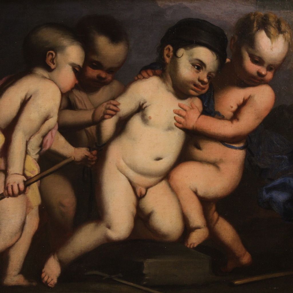 Italiaans Schilderij, 17e Eeuwse School – Spelende Putti photo Kunst