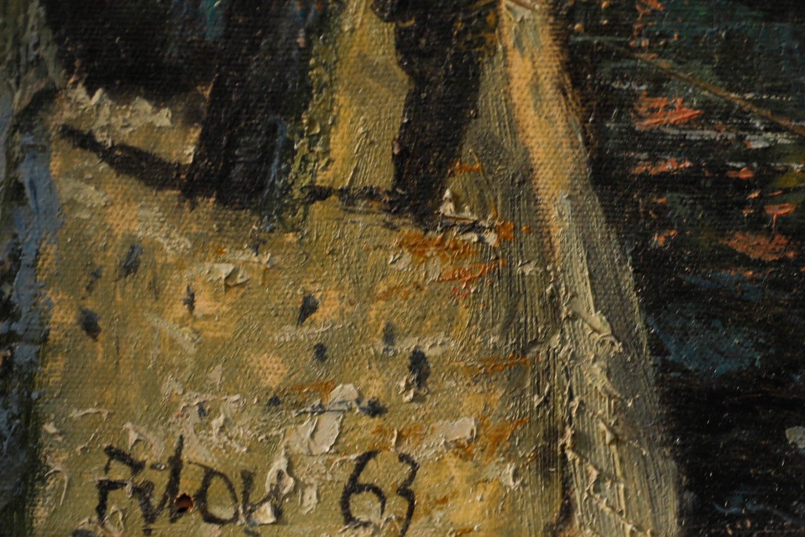 Pilou Framed Mid 20th Century Oil, Fishing Near The Bridge photo vinterior