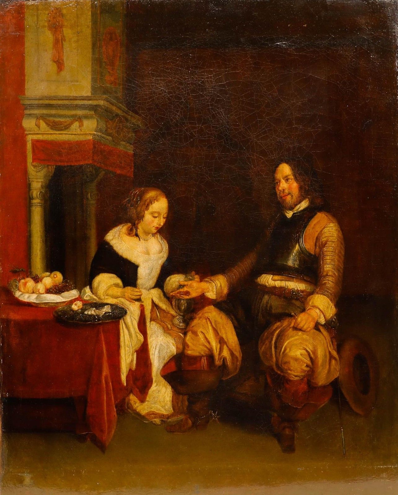 After Gerard Ter Borch (1617 1681) 19th Century Oil, A Gallant Soldier photo furniture