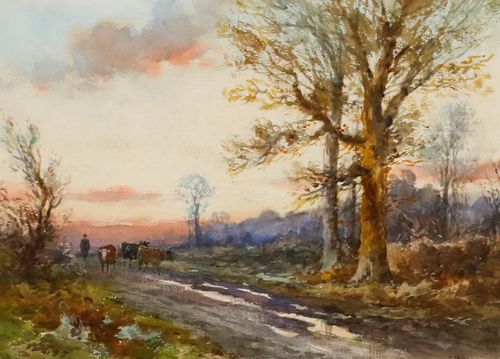 Fred Pearson  Early 20th Century Watercolour, Drover & Cattle On A Country Path photo furniture