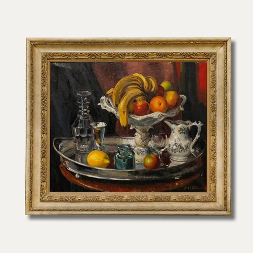 John Whitlock Codner Rwa (1913 2008) Framed Oil, Still Life On A Silver Tray photo vintage