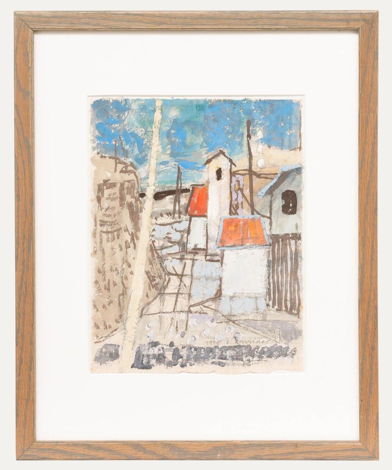 Fritz Brunner (1908 1996) Framed 1974 Gouache, Urban Street Scene