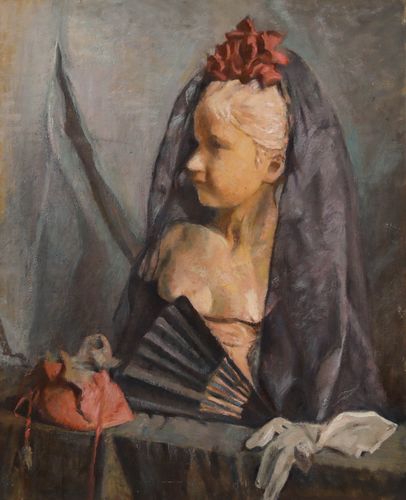Cecile Hertz Eyrolles (1875 1974) Mid 20th Century Oil, Statue, Veil And Fan photo furniture