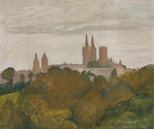 Cecile Hertz Eyrolles (1875 1974) Mid 20th Century Oil, View Of The Cathedral photo furniture