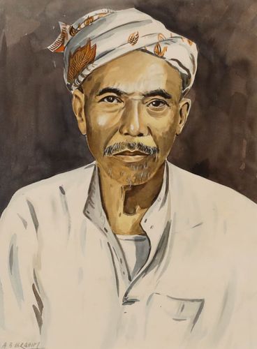 Abu Bakar Ibrahim (1925 1977) Mid 20th Century Watercolour, Portrait Of A Man photo furniture
