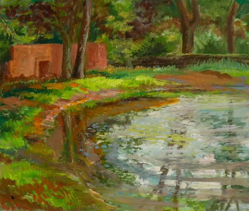 Joan Kisby Impressionist 20th Century Oil, Bunker By The Pond photo furniture