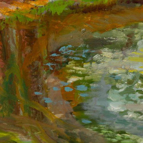 Joan Kisby Impressionist 20th Century Oil, Bunker By The Pond photo Art