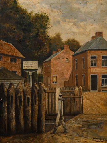 S. Liegeois  1931 Oil, Belgian Village photo furniture