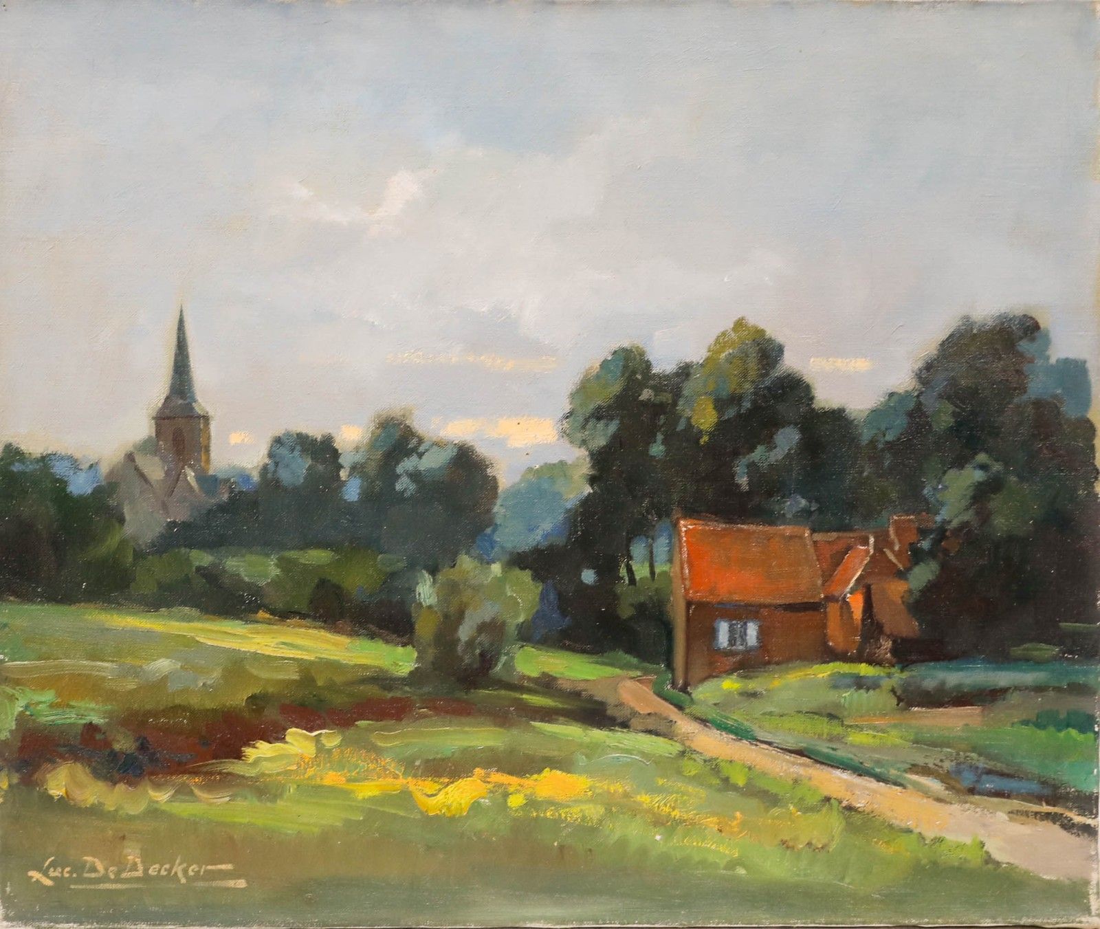 Luc De Decker (1907 1982) Mid 20th Century Oil, Church In The Countryside photo Art
