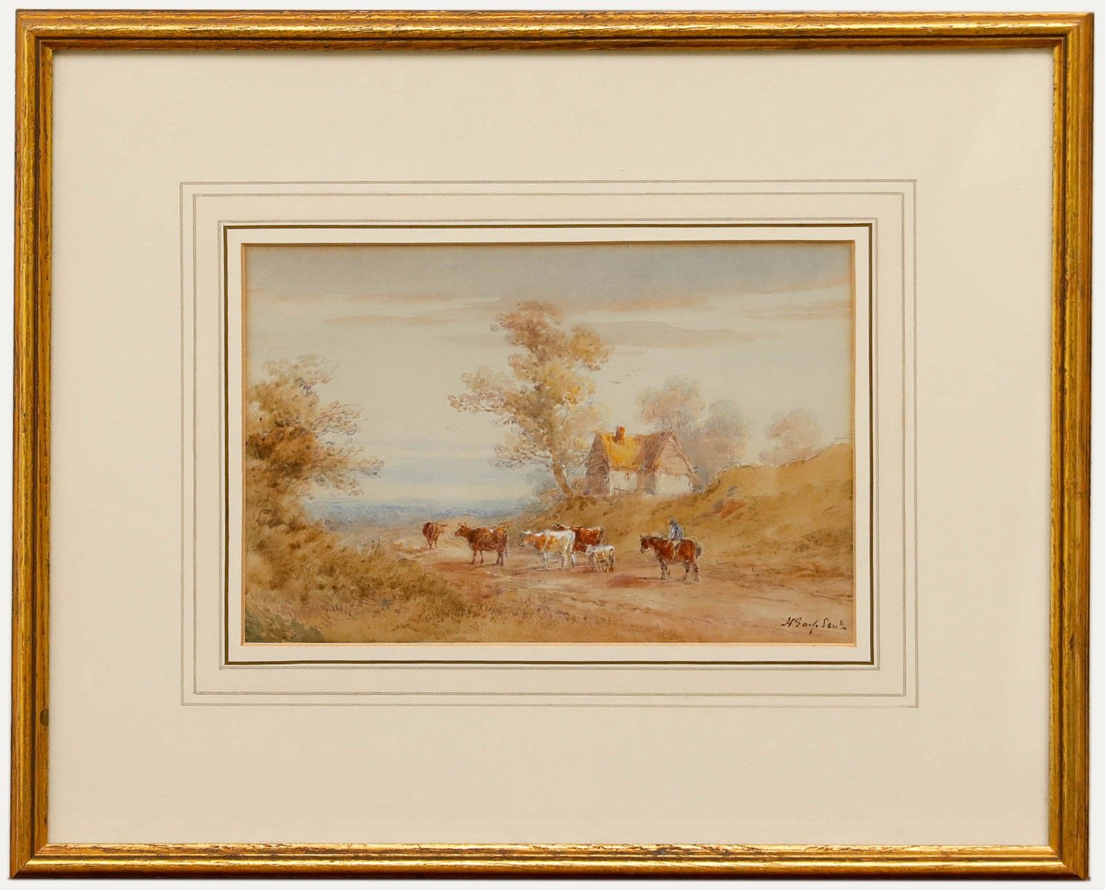 William Henry Earp (1831 1914) Watercolour, Sussex Landscape With Drover
