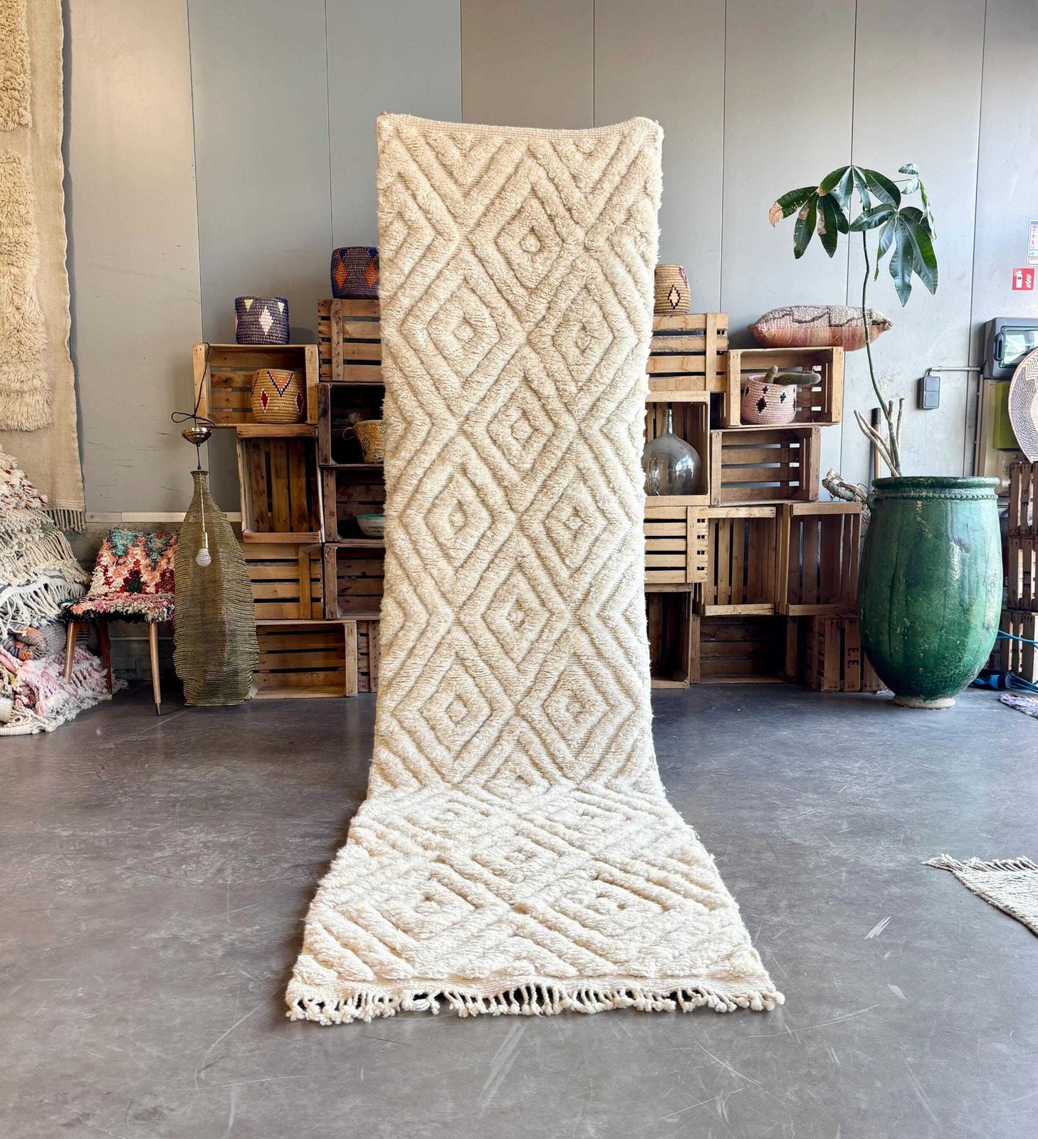 Moroccan White Runner Beni Ourain Rug 90x370 Cm, Living Room Runner Rug, White Moroccan Wool Rug, Berber Wool Rug, Modern Area Rug.