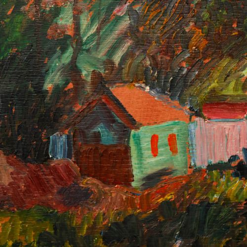 Anton Gold (1914 1970) 1961 Oil, Summer Chalets photo Art