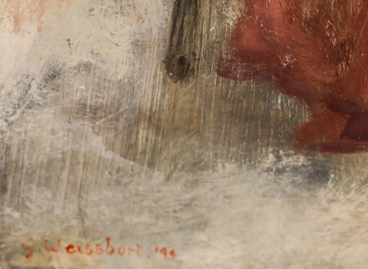 George Weissbort (1928 2013) Framed 20th Century Oil, Nude On Red Towel photo vinterior