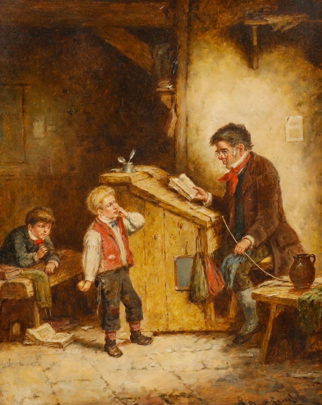 Mark William Langois (1848 1924)  Late 19th Century Oil, Schoolmaster And Pupils photo furniture
